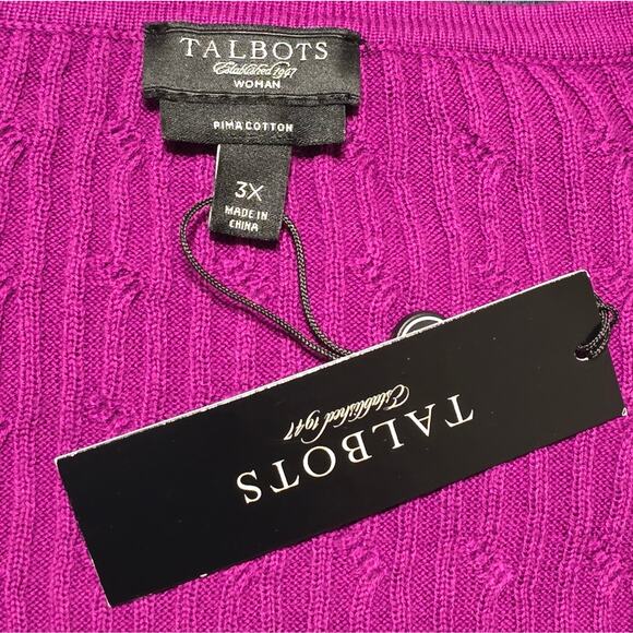 Talbots 100% Pima Cotton Purple‎ V-Neck Cable Knit Sweater Plus Size 3X New - Picture 6 of 6